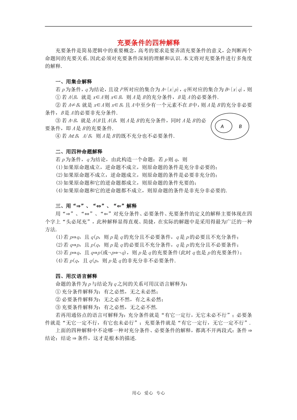 高考数学复习点拨 充要条件的四种解释_第1页
