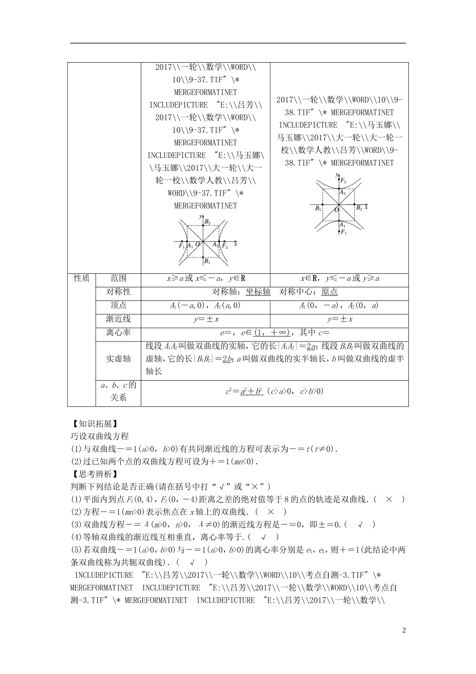 高考数学一轮复习 第九章 解析几何 9.6 双曲线 理-人教版高三全册数学试题_第2页