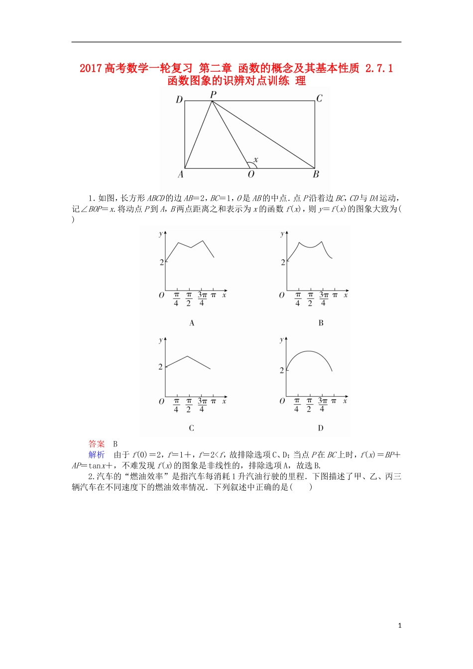 高考数学一轮复习 第二章 函数的概念及其基本性质 2.7.1 函数图象的识辨对点训练 理-人教版高三全册数学试题_第1页