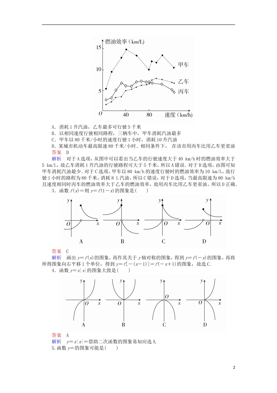 高考数学一轮复习 第二章 函数的概念及其基本性质 2.7.1 函数图象的识辨对点训练 理-人教版高三全册数学试题_第2页