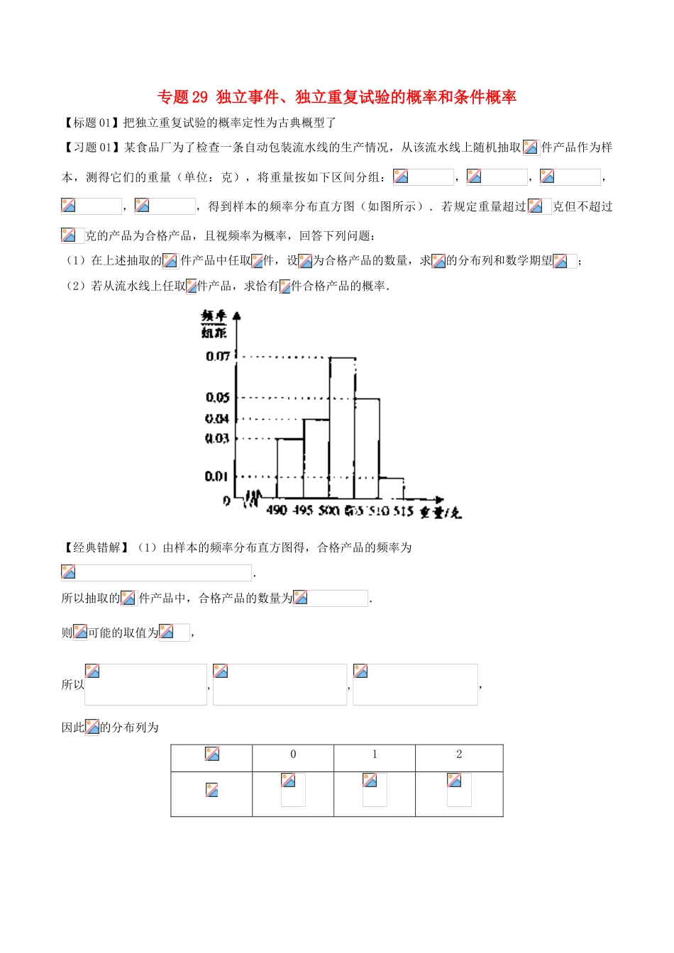 高考数学 经典错题深度剖析及针对训练 专题29 独立事件、独立重复试验的概率和条件概率-人教版高三全册数学试题_第1页