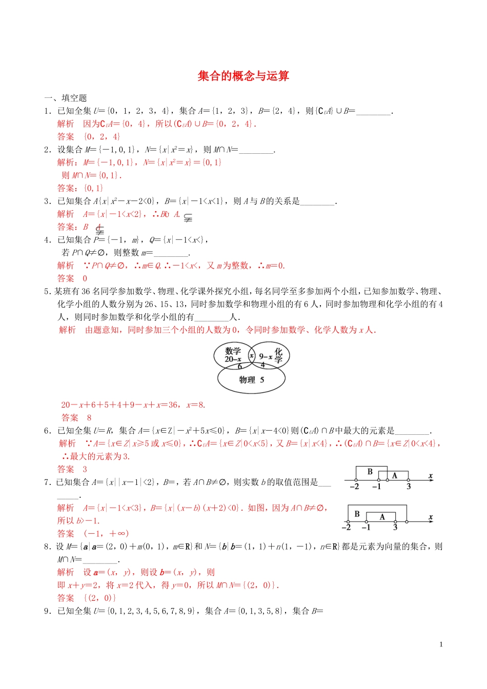 高考数学一轮复习 第一章 集合与常用逻辑用语 第1课时 集合的概念与运算练习题（含解析）-人教版高三全册数学试题_第1页
