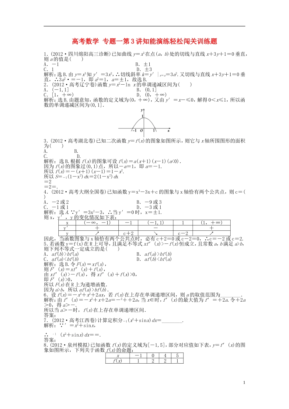 高考数学 专题一第3讲知能演练轻松闯关训练题_第1页