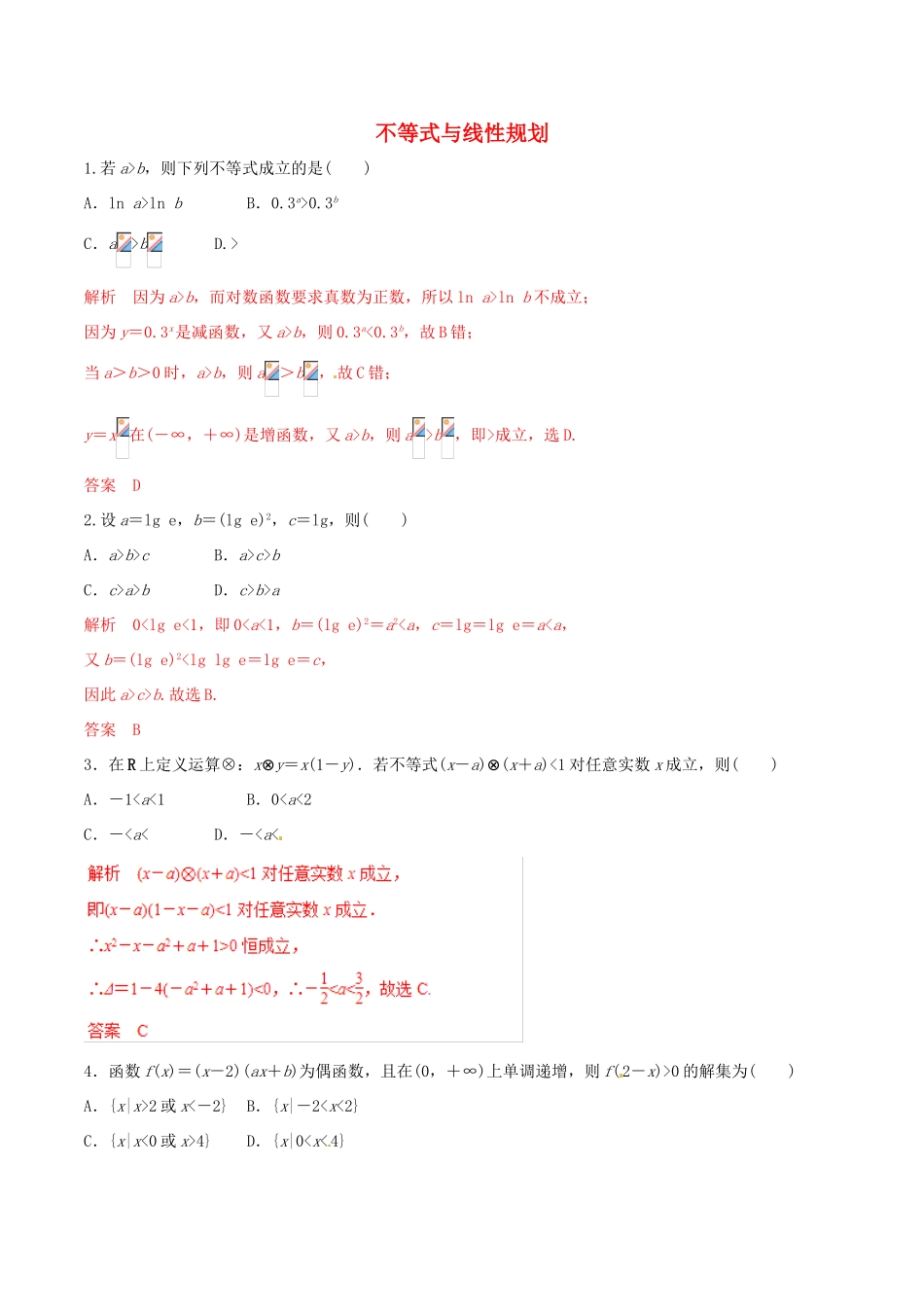 高考数学 考纲解读与热点难点突破 专题06 不等式与线性规划（热点难点突破）文（含解析）-人教版高三全册数学试题_第1页