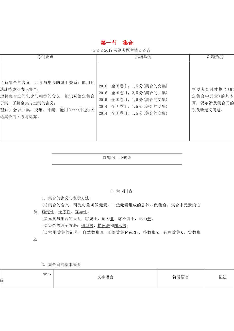 高考数学大一轮复习 第一章 集合与常用逻辑用语 第一节 集合教师用书 理-人教版高三全册数学试题_第1页