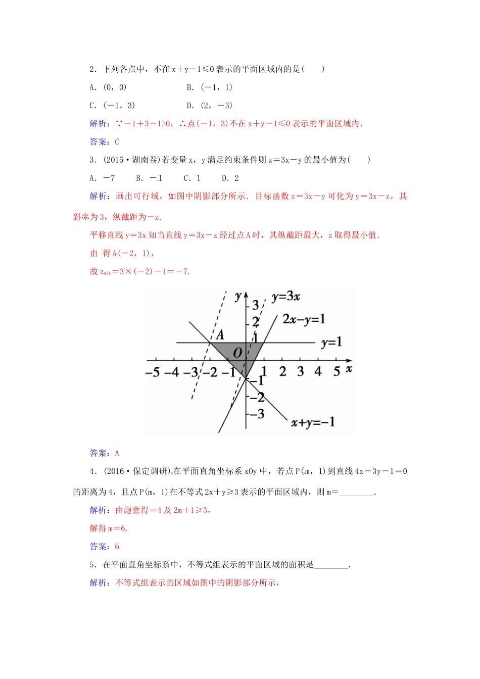 高考数学一轮总复习 第六章 不等式、推理与证明 第三节 二元一次不等式(组)与简单的线性规划问题练习 理-人教版高三全册数学试题_第3页