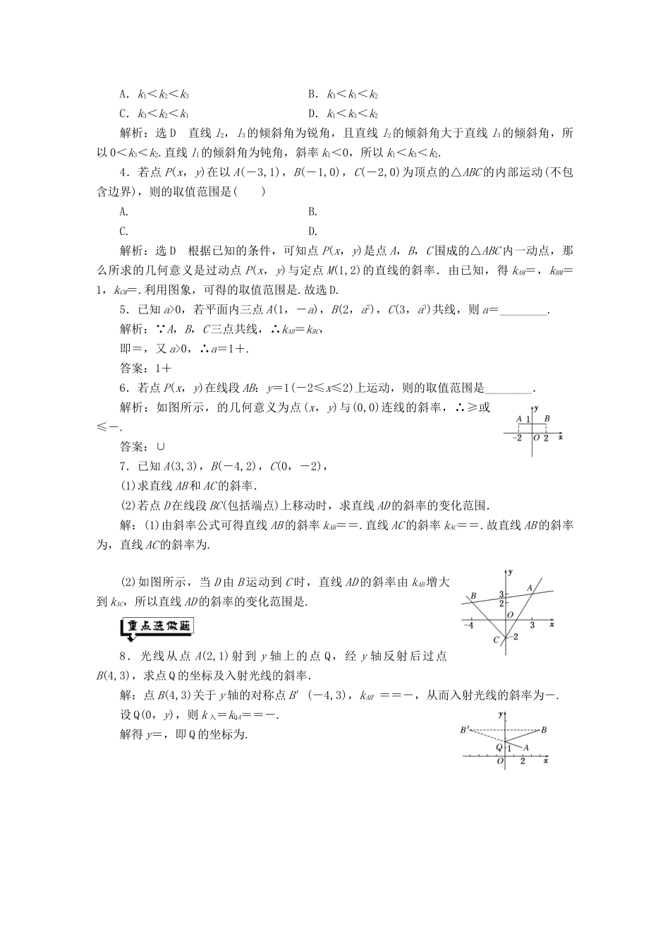 高中数学 课时跟踪检测（十二）直线的斜率 苏教版必修2-苏教版高一必修2数学试题_第3页