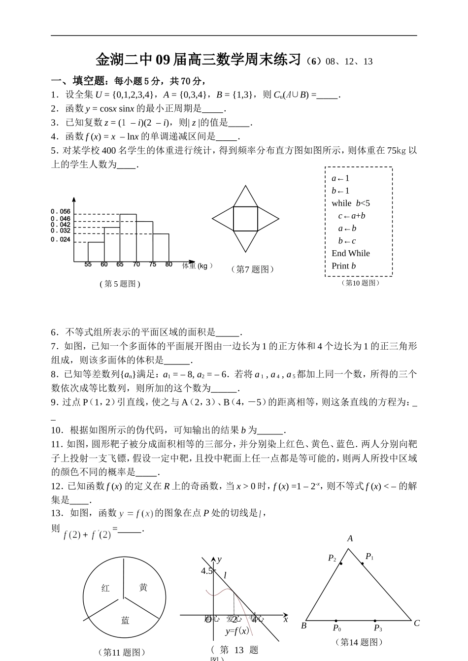 江苏省金湖二中09届高三数学周末练习（6）_第1页