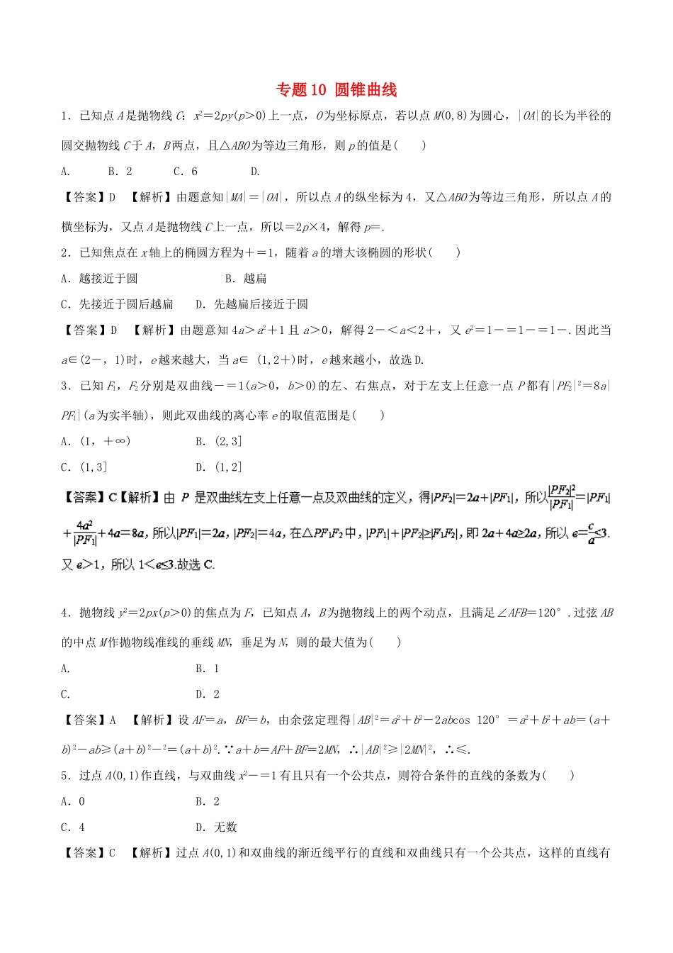 高考数学 专题10 圆锥曲线热点难点突破 文-人教版高三全册数学试题_第1页