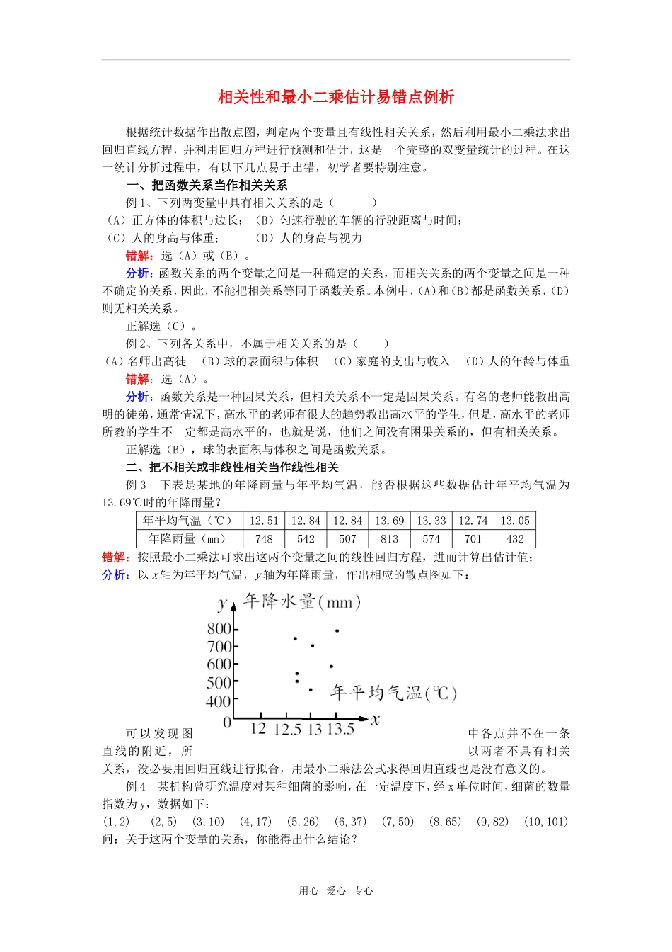 高考数学复习点拨 相关性和最小二乘估计易错点例析_第1页
