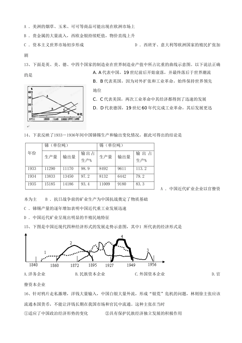 高一历史3月段考试题-人教版高一全册历史试题_第3页