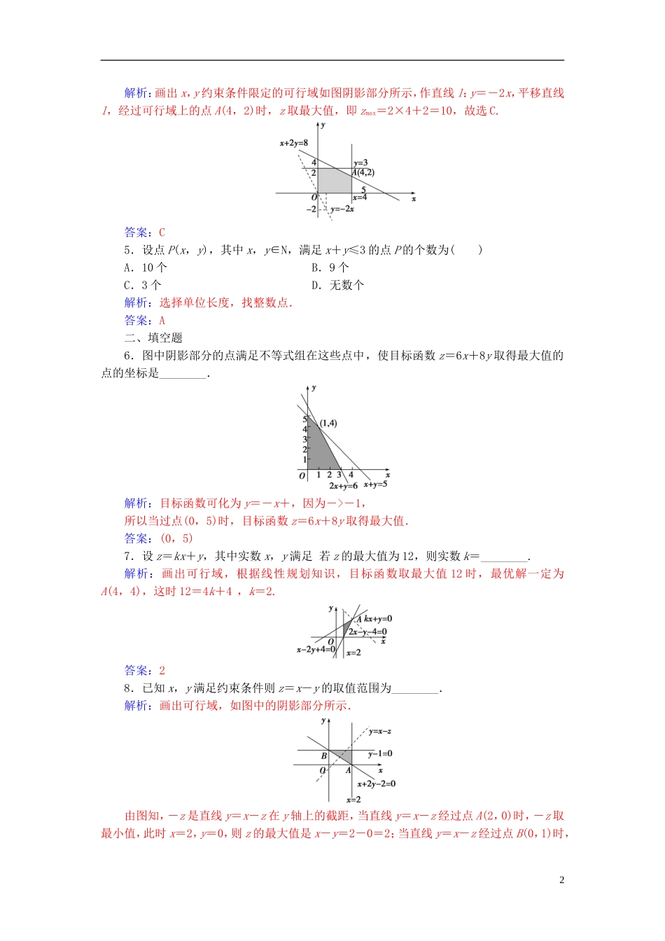 高中数学 第3章 不等式 3.3-3.3.3 简单的线性规划问题练习 苏教版必修5-苏教版高二必修5数学试题_第2页