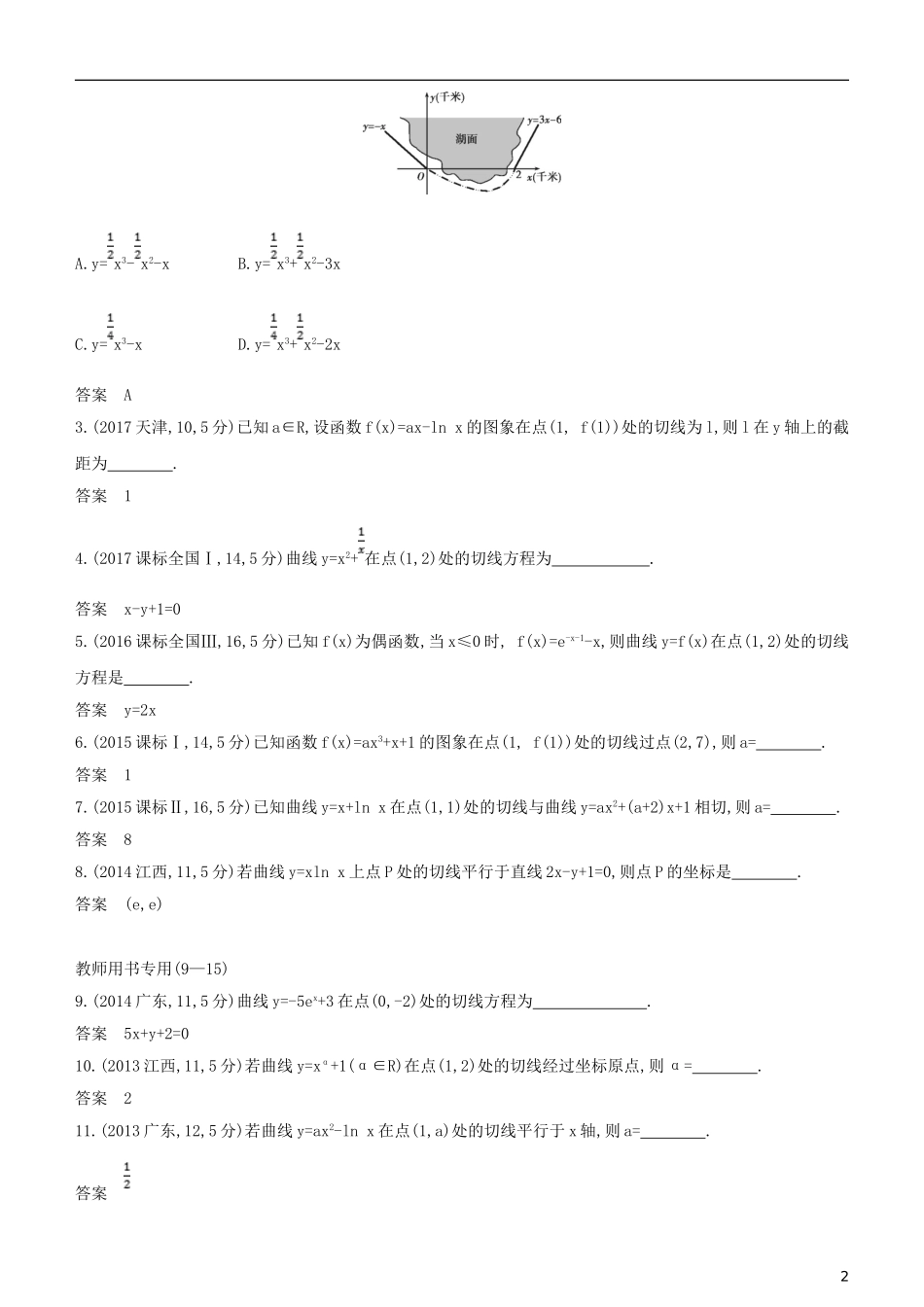 高考数学一轮复习 第三章 导数及其应用 3.1 导数的概念及运算练习 文-人教版高三全册数学试题_第2页