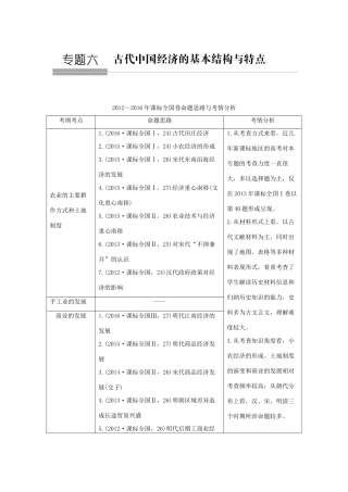高考历史总复习 专题六 古代中国经济的基本结构与特点 第16讲 古代中国的农业和手工业经济教师用书 人民版-人民版高三全册历史试题