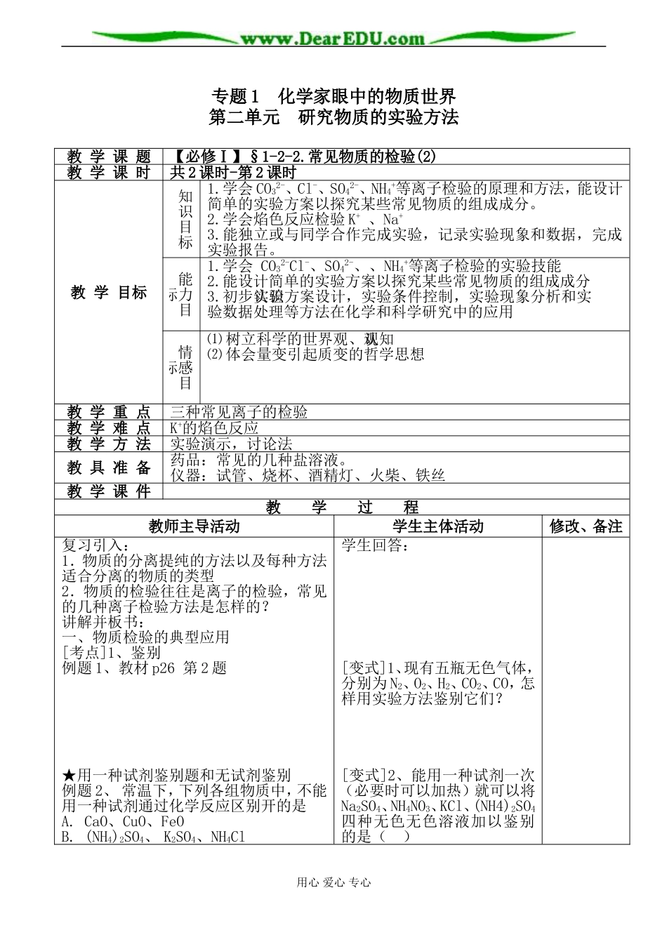 高一化学必修1 常见物质的检验(2)-苏教版_第1页