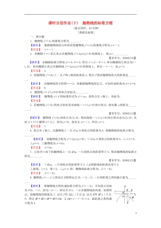 高中数学 课时分层作业10 抛物线的标准方程 苏教版选修1-1-苏教版高二选修1-1数学试题
