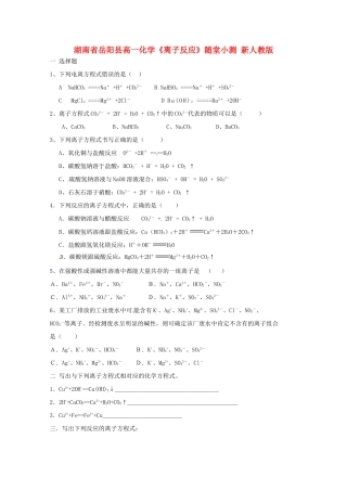 湖南省岳阳县高一化学《离子反应》随堂小测 新人教版
