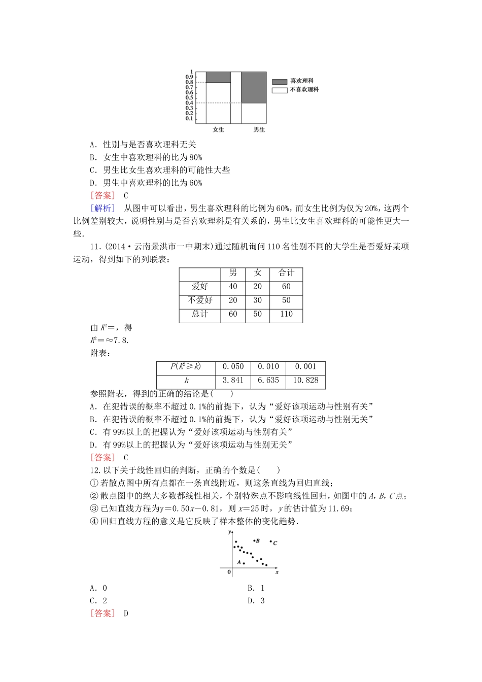 高中数学 第一章 统计案例综合素质检测 新人教A版选修1-2-新人教A版高二选修1-2数学试题_第3页