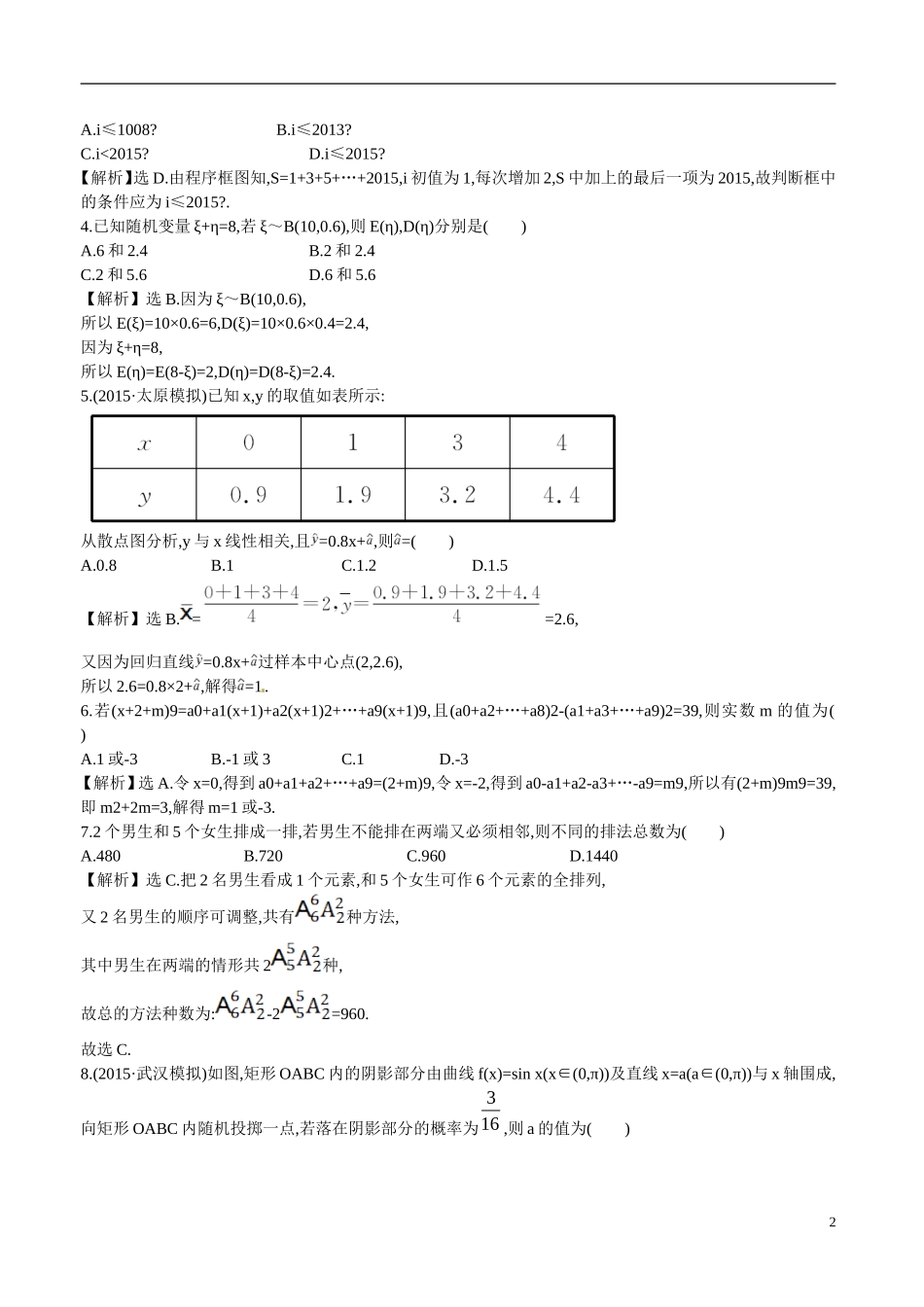 （全国通用）高考数学 单元评估检测(九)-人教版高三全册数学试题_第2页