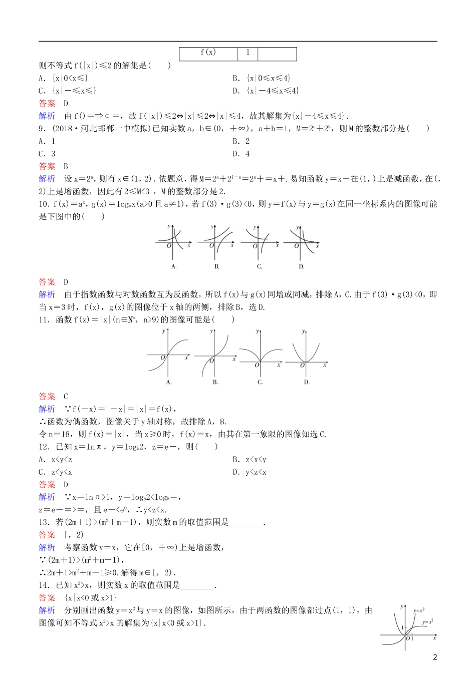 高考数学一轮复习 第2章 函数与基本初等函数 第8课时 幂函数及基本初等函数的应用练习 理-人教版高三全册数学试题_第2页
