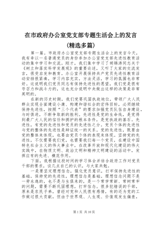 在市政府办公室党支部专题生活会上的发言稿(精选多篇)
