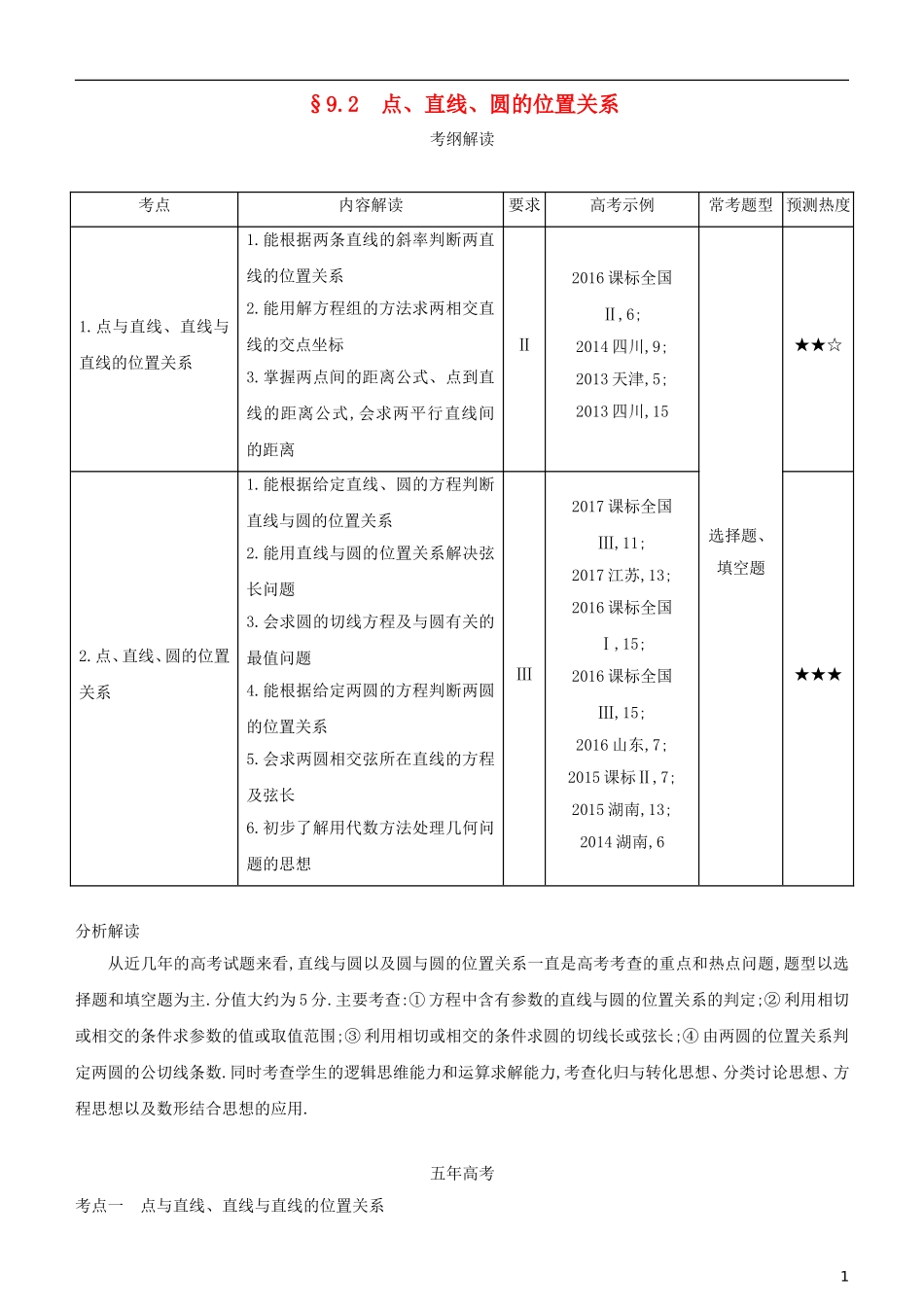 高考数学一轮复习 第九章 平面解析几何 9.2 点、直线、圆的位置关系练习 文-人教版高三全册数学试题_第1页