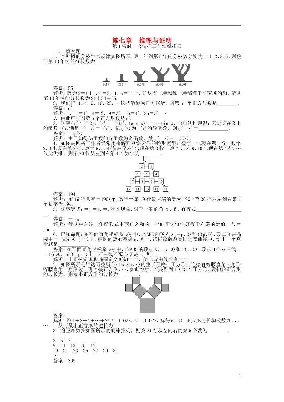 高考数学一轮复习 第七章 推理与证明课时训练-人教版高三全册数学试题_第1页