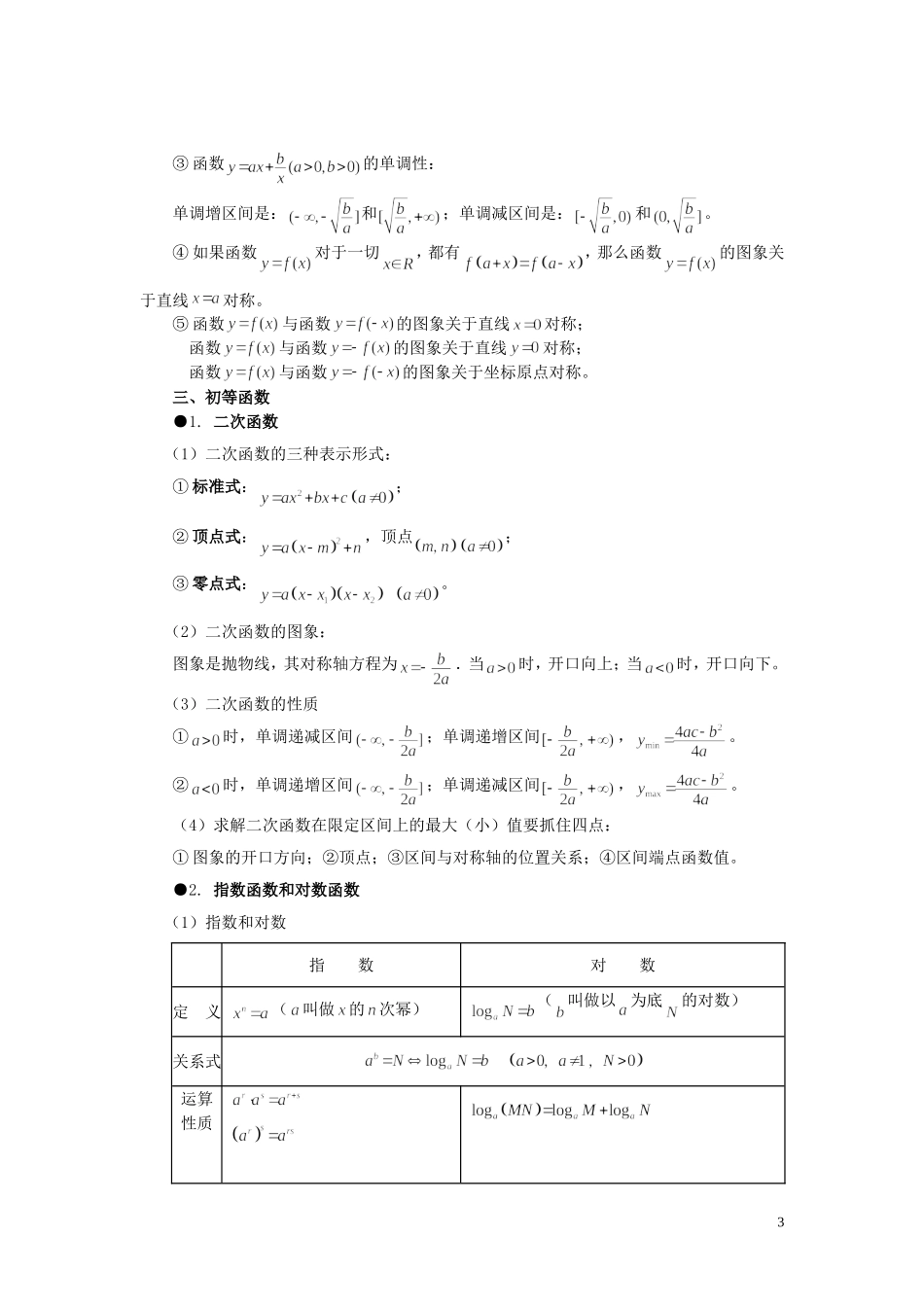 山东省烟台市芝罘区高考数学 知识点总结 专题1 函数 新人教A版-新人教A版高三全册数学试题_第3页