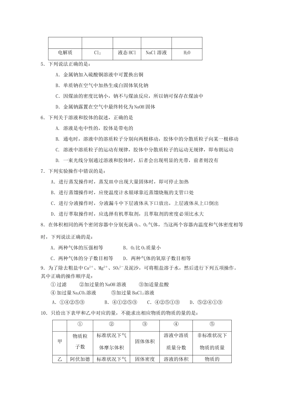 辽宁省沈阳四校协作体11-12学年高一化学上学期期中联考_第2页