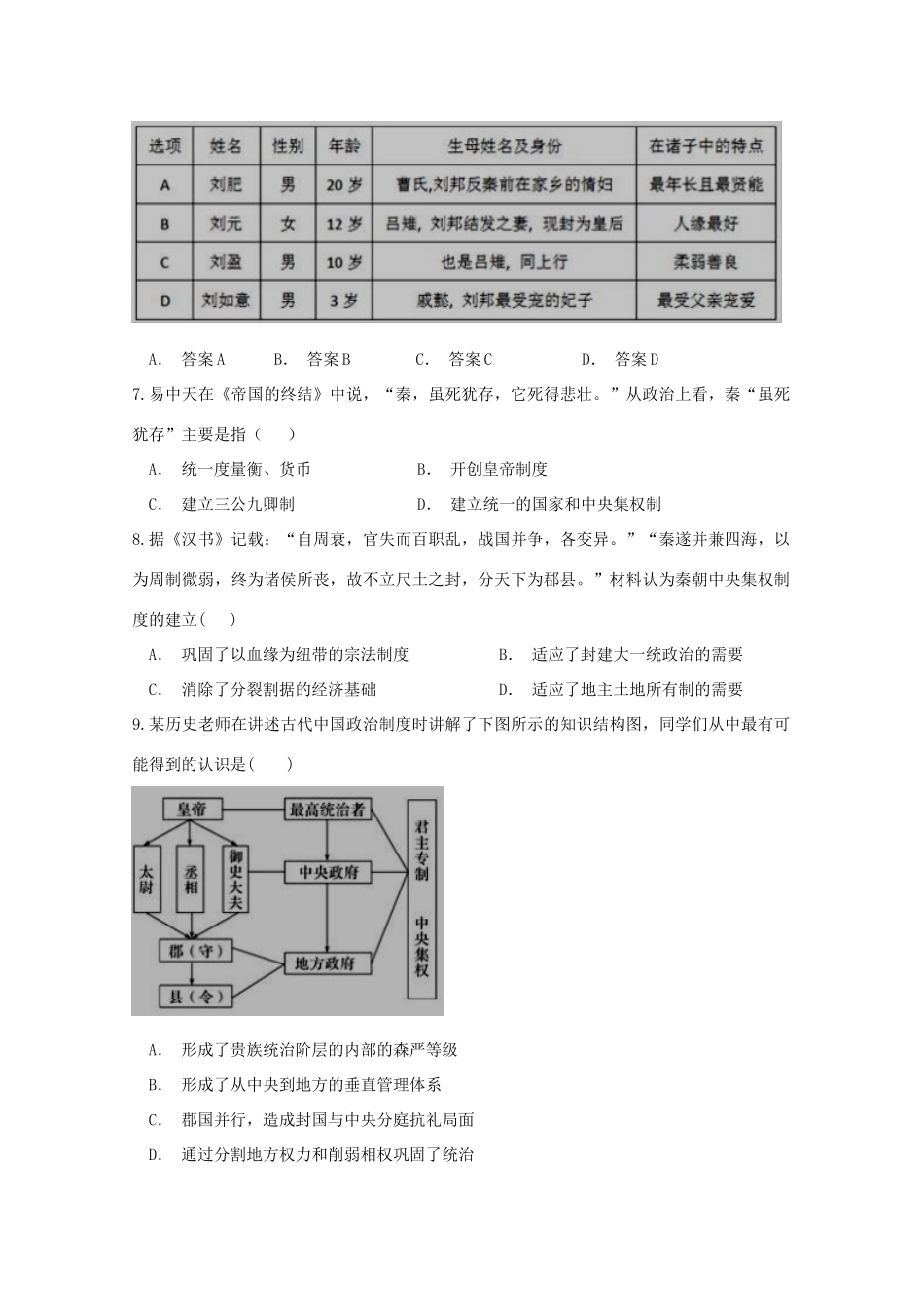 陕西省韩城市高一历史上学期第一次月考试题-人教版高一全册历史试题_第2页
