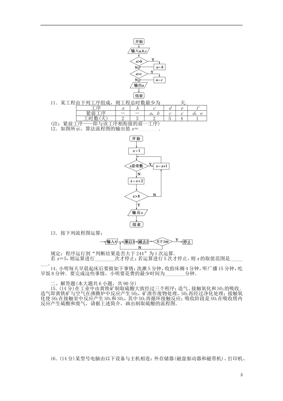 高中数学 第4章 框图章末检测（B）苏教版选修1-2-苏教版高二选修1-2数学试题_第3页