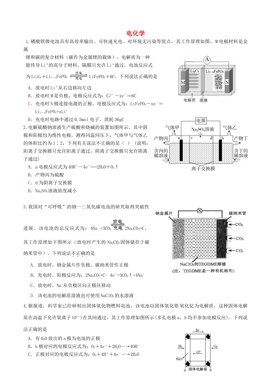 广东省雷州市高三化学二轮复习 电化学 电化学专题训练-人教版高三全册化学试题_第1页