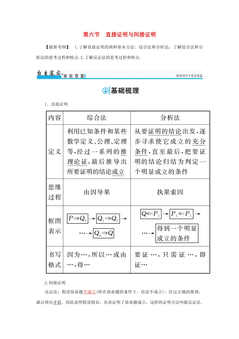 高考数学一轮总复习 第六章 不等式、推理与证明 第六节 直接证明与间接证明练习 理-人教版高三全册数学试题_第1页