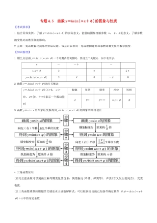 高考数学一轮复习 第四篇 三角函数与解三角形 专题4.5 函数yAsin（ωxφ）的图像与性质练习（含解析）-人教版高三全册数学试题