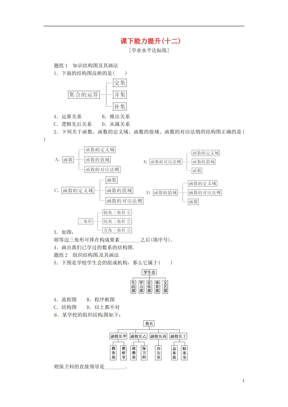 高中数学 课下能力提升（十二）新人教A版选修1-2-新人教A版高二选修1-2数学试题_第1页