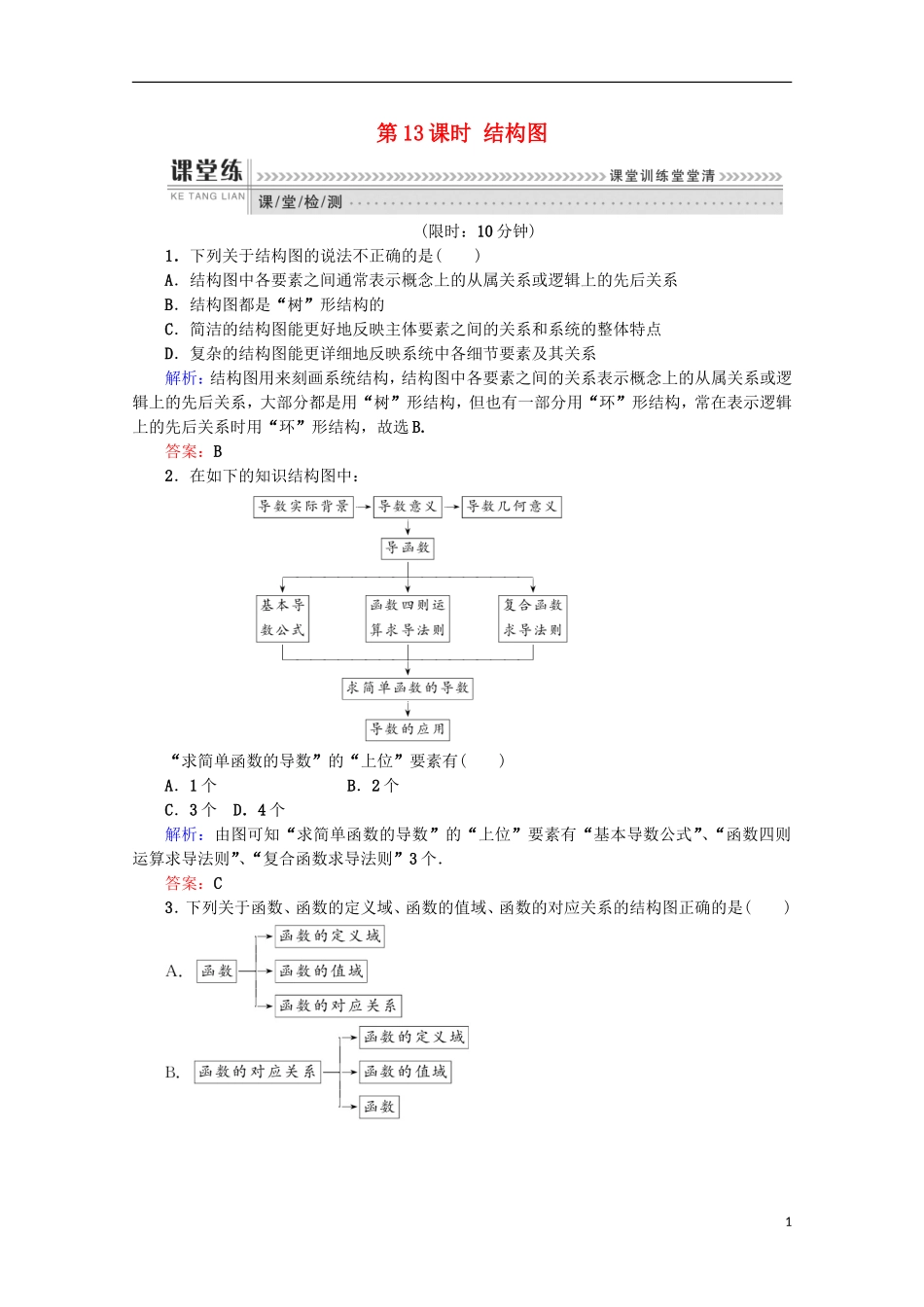 高中数学 第四章 框图 第13课时 结构图检测 新人教B版选修1-2-新人教B版高二选修1-2数学试题_第1页
