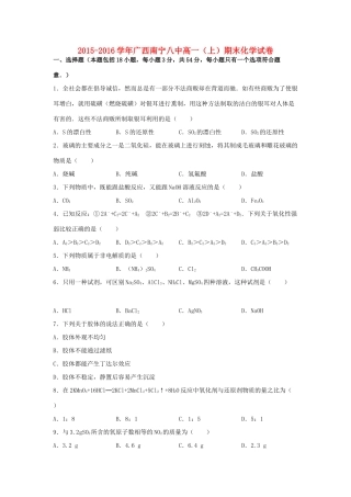 广西南宁八中高一化学上学期期末试卷（含解析）-人教版高一全册化学试题