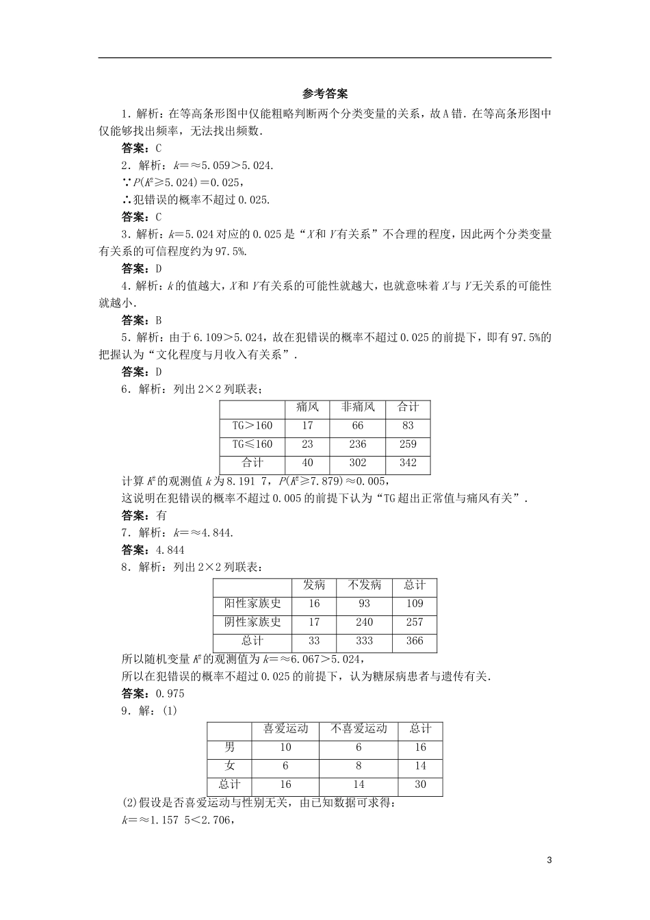高中数学 第三章 统计案例 3.2 独立性检验的基本思想及其初步应用自我小测 新人教A版选修2-3-新人教A版高二选修2-3数学试题_第3页