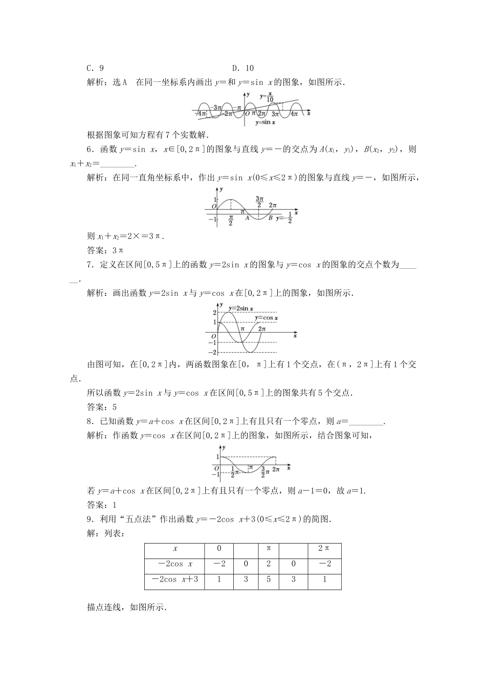 高中数学 课时跟踪检测（三十七）正弦函数、余弦函数的图象 新人教A版必修第一册-新人教A版高一第一册数学试题_第2页