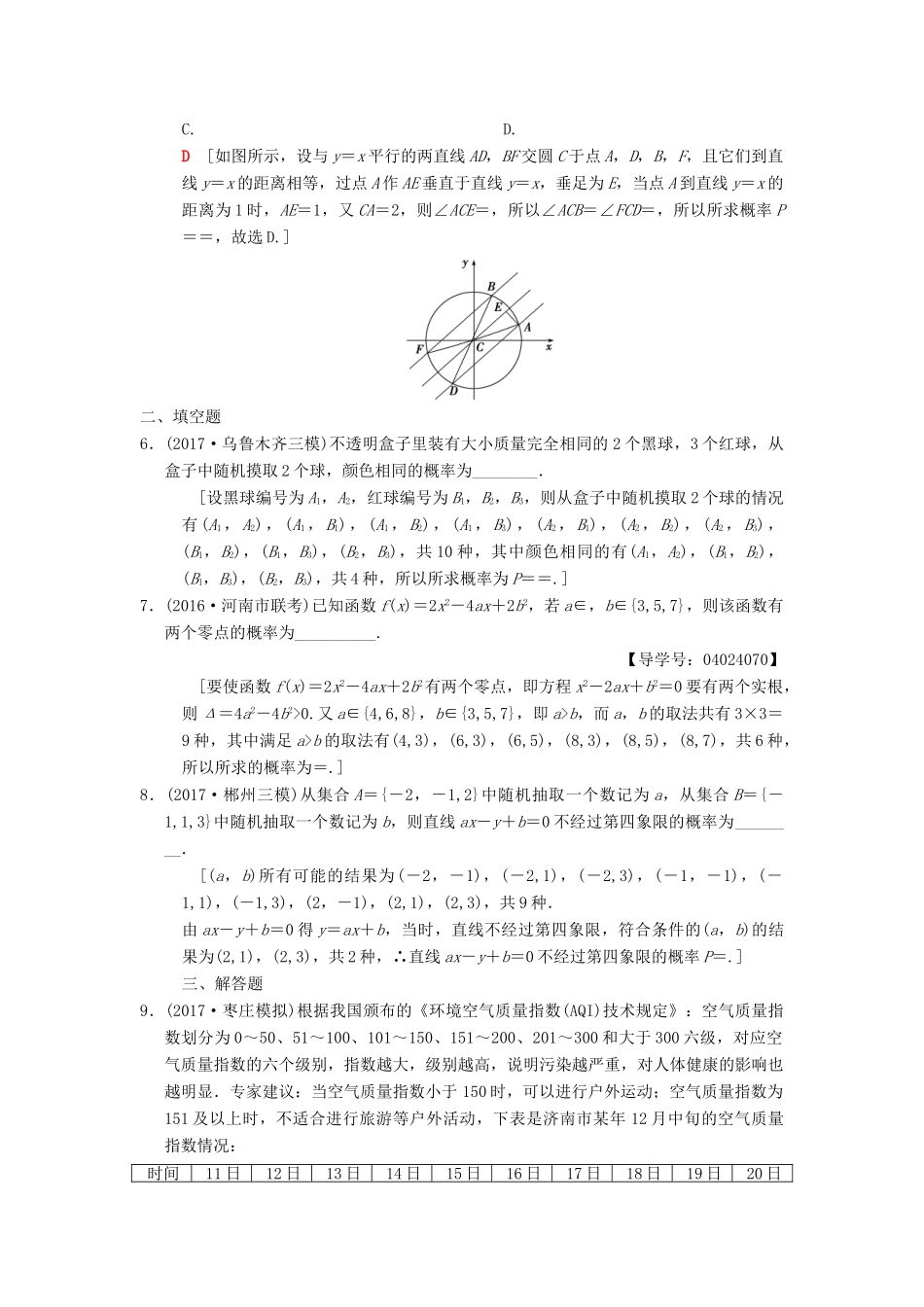 高考数学二轮复习 第1部分 重点强化专题 限时集训6 古典概型与几何概型 文-人教版高三全册数学试题_第2页