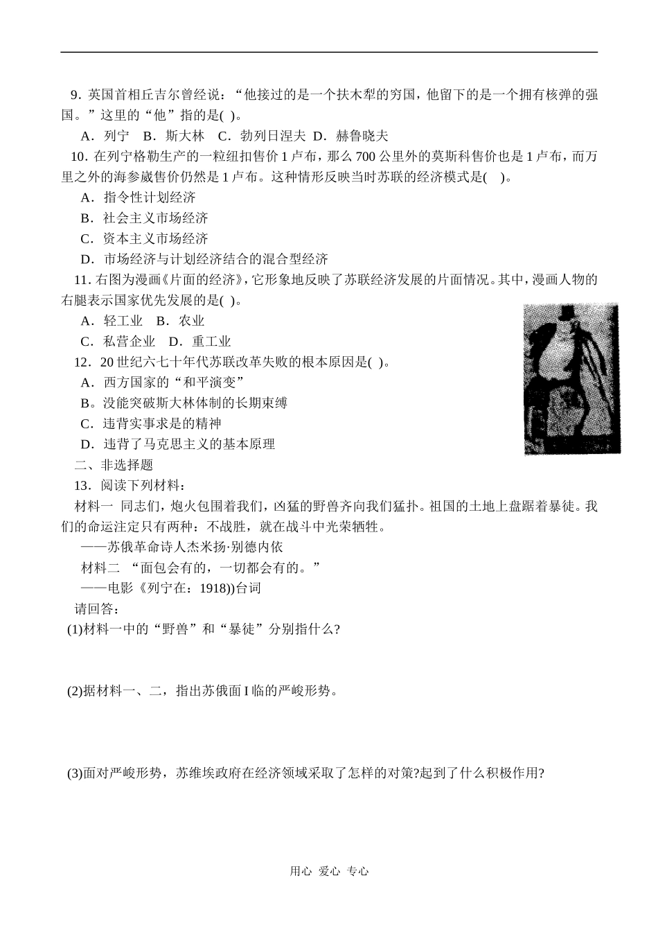 高一历史必修2 专题七 苏联社会主义建设的经验与教训测试题_第2页