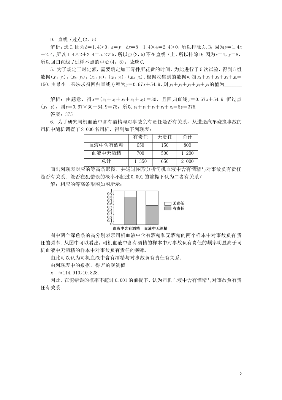 高中数学 第一章 统计案例 素养提升演练（一）（含解析）新人教A版选修1-2-新人教A版高二选修1-2数学试题_第2页