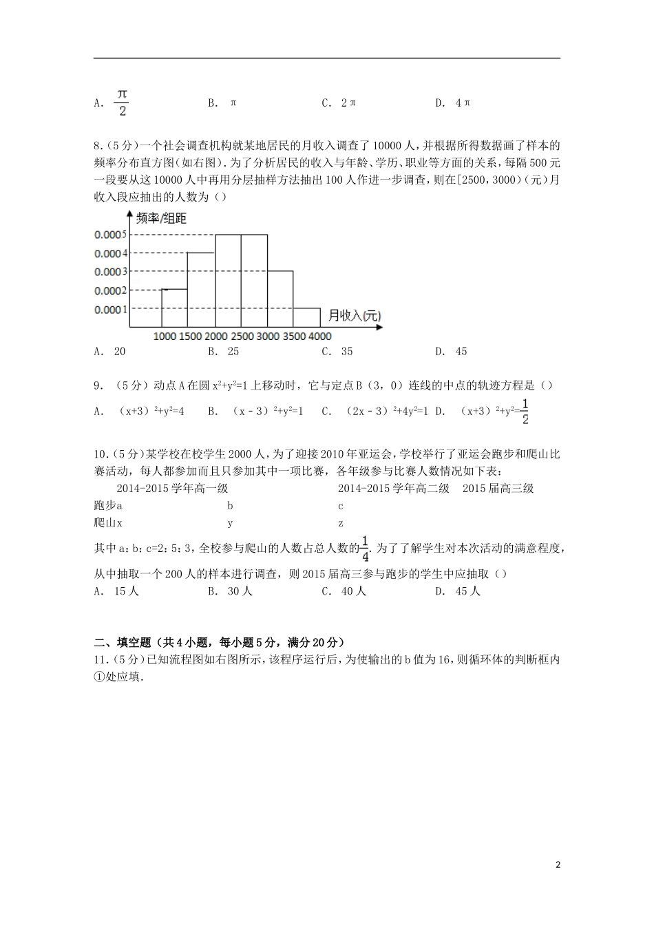 高二数学上学期10月月考试卷 文（含解析）-人教版高二全册数学试题_第2页