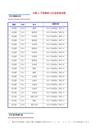 十年真题（-）高考数学真题分类汇编 专题11 平面解析几何选择填空题 理（含解析）-人教版高三全册数学试题