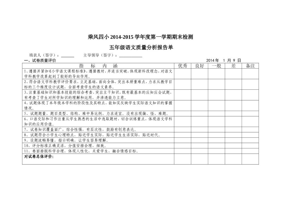 小学语文质量分析报告单_第1页