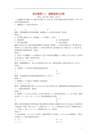 高中数学 章末检测（二） 圆锥曲线与方程 新人教A版选修1-1-新人教A版高二选修1-1数学试题