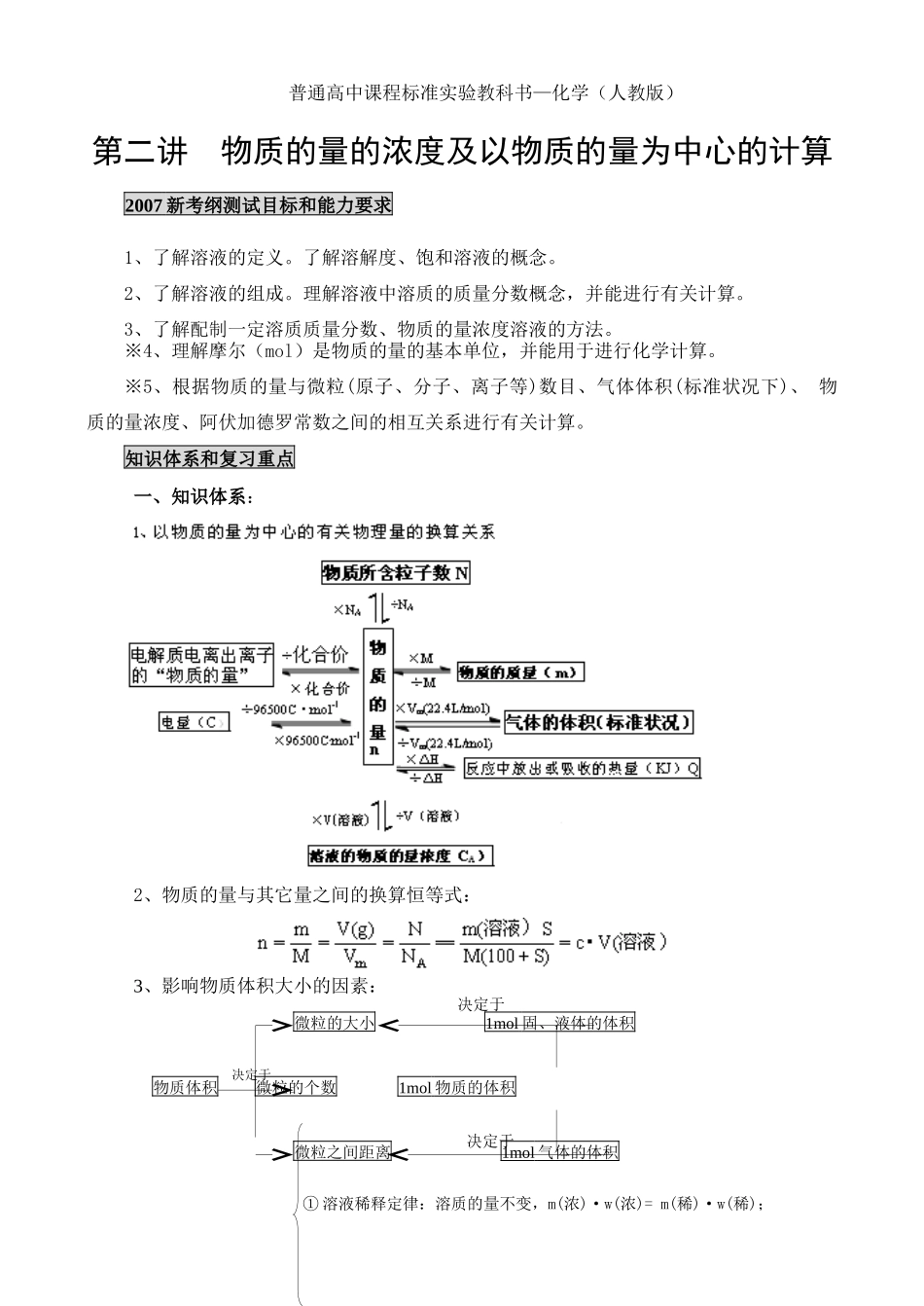 第二讲 物质的量浓度以及以物质的量为中心的计算_第1页