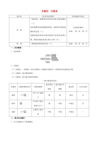 北京市高三化学二轮复习指导 第一部分 基本概念 专题四 分散系-人教版高三全册化学试题