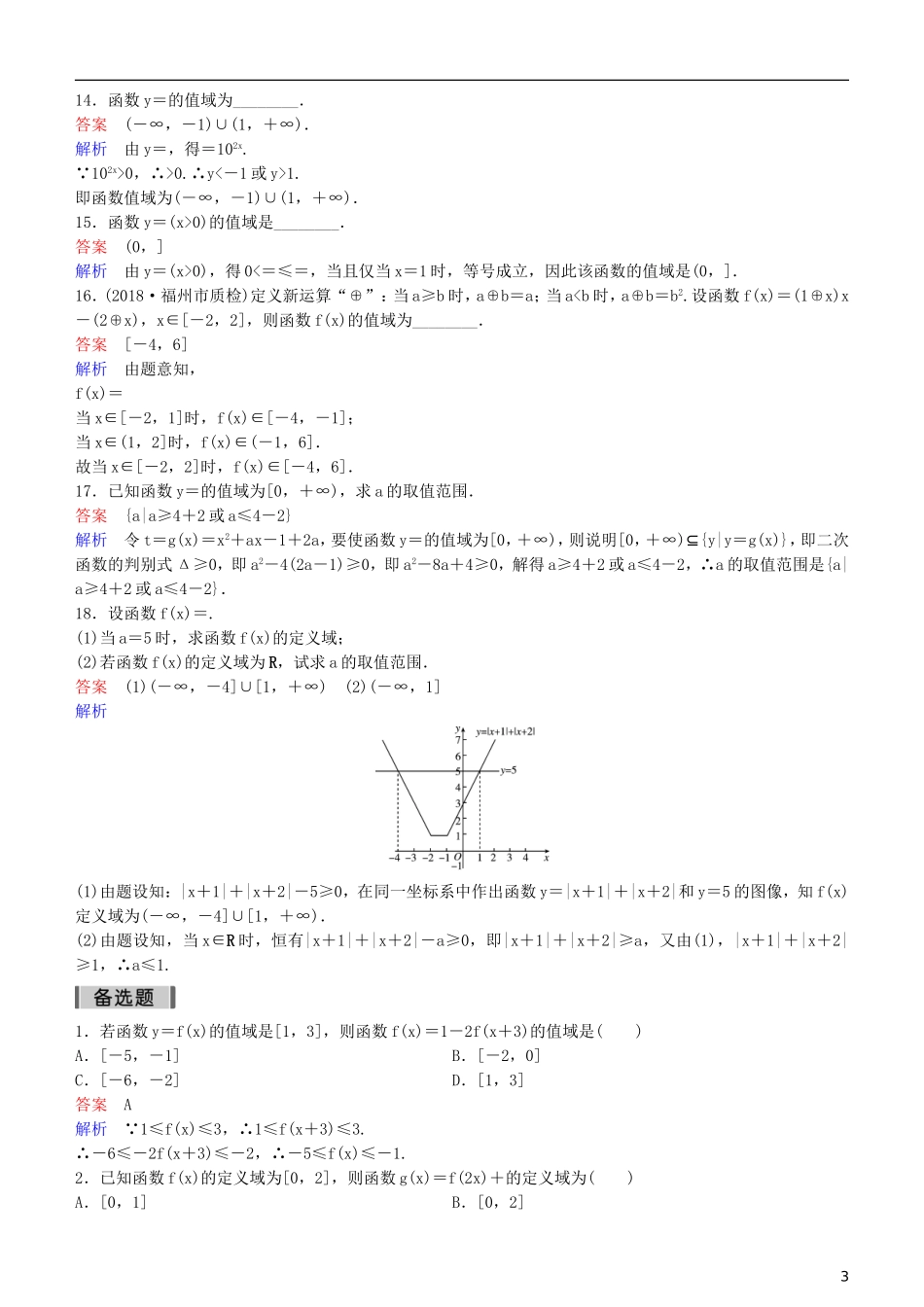 高考数学一轮复习 第2章 函数与基本初等函数 第2课时 函数的定义域与值域练习 理-人教版高三全册数学试题_第3页