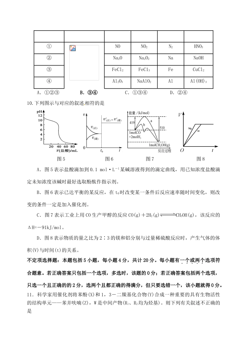 江苏省海门市高考化学 午间练习2-人教版高三全册化学试题_第3页